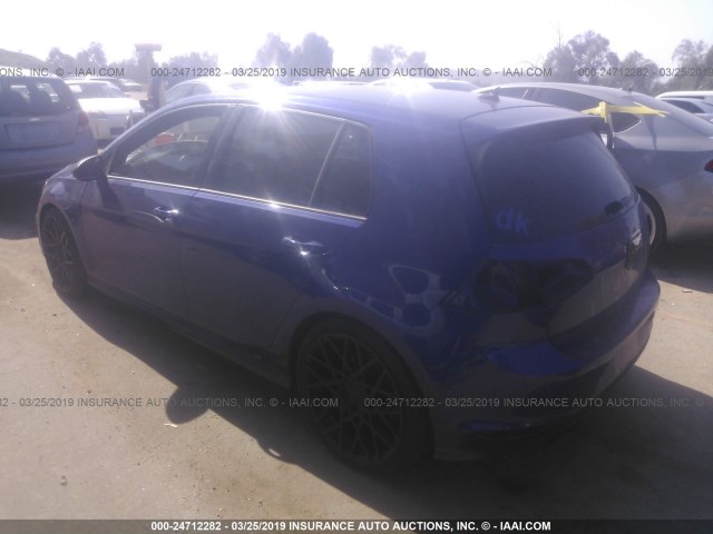 WVWUF7AU6GW030413 - 2016 VOLKSWAGEN GOLF R BLUE photo 3