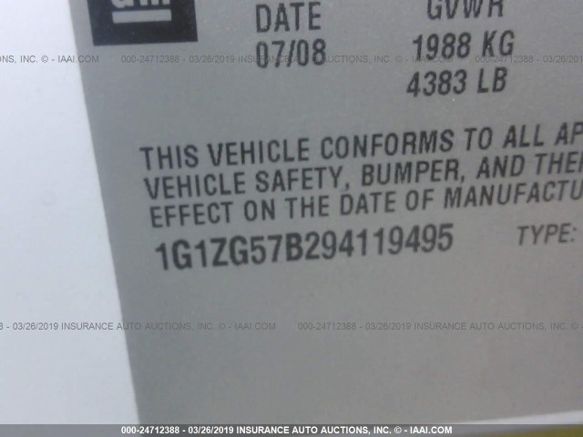 1G1ZG57B294119495 - 2009 CHEVROLET MALIBU LS WHITE photo 9