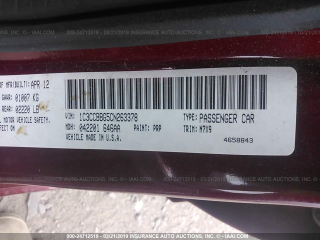 1C3CCBBG5CN263378 - 2012 CHRYSLER 200 TOURING RED photo 9