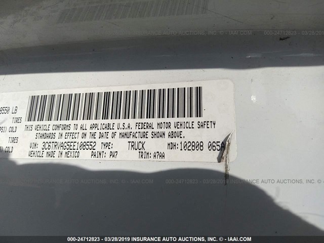 3C6TRVAG5EE108552 - 2014 RAM PROMASTER 1500 1500 STANDARD WHITE photo 9