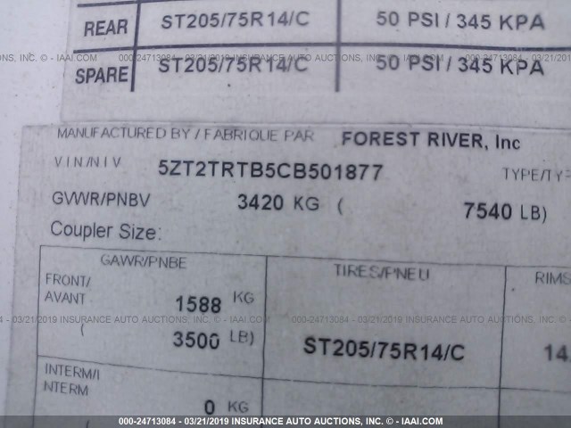 5ZT2TRTB5CB501877 - 2012 FOREST RIVER OTHER  WHITE photo 9