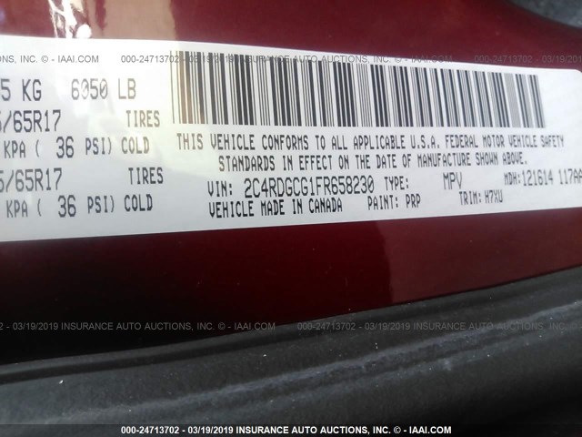 2C4RDGCG1FR658230 - 2015 DODGE GRAND CARAVAN SXT RED photo 9