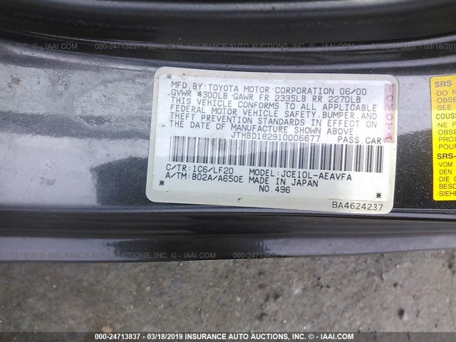 JTHBD182910006677 - 2001 LEXUS IS 300 GRAY photo 9