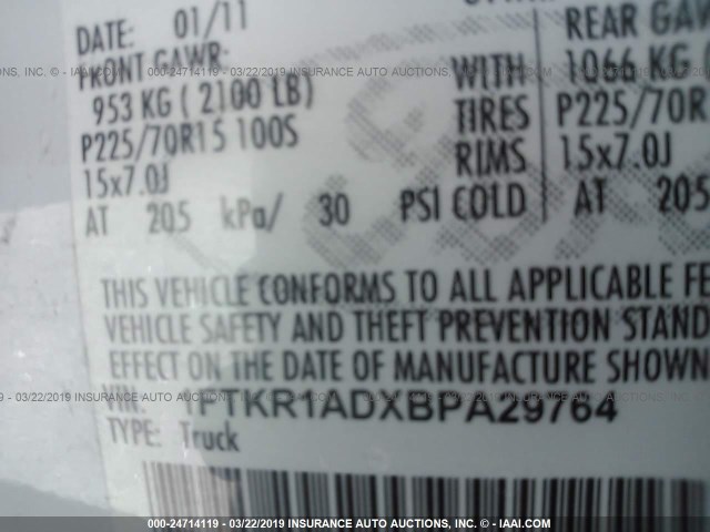 1FTKR1ADXBPA29764 - 2011 FORD RANGER GRAY photo 9