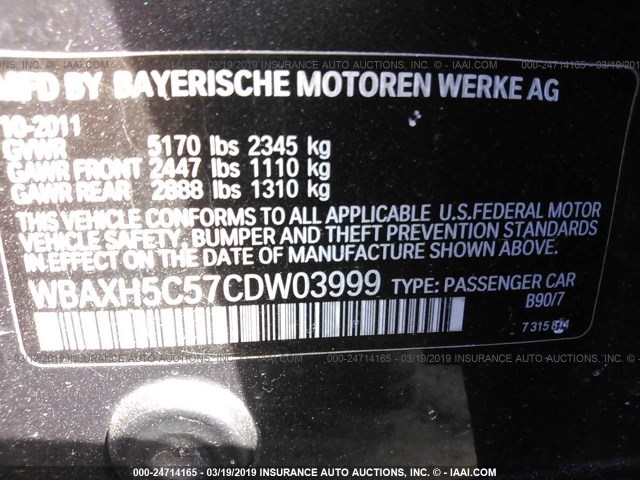 WBAXH5C57CDW03999 - 2012 BMW 528 XI GRAY photo 9