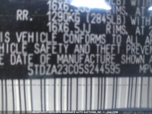 5TDZA23C05S244595 - 2005 TOYOTA SIENNA CE/LE BEIGE photo 9