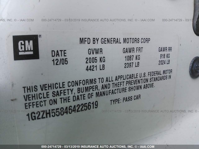 1G2ZH558464225619 - 2006 PONTIAC G6 GT WHITE photo 9