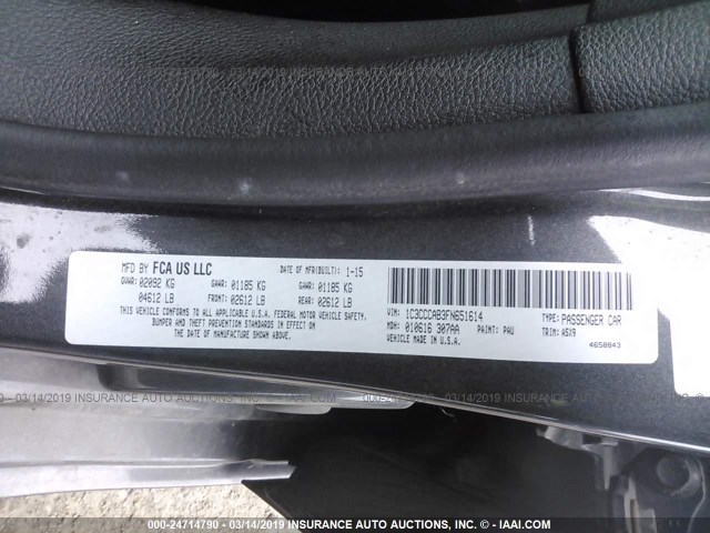 1C3CCCAB3FN651614 - 2015 CHRYSLER 200 GRAY photo 9