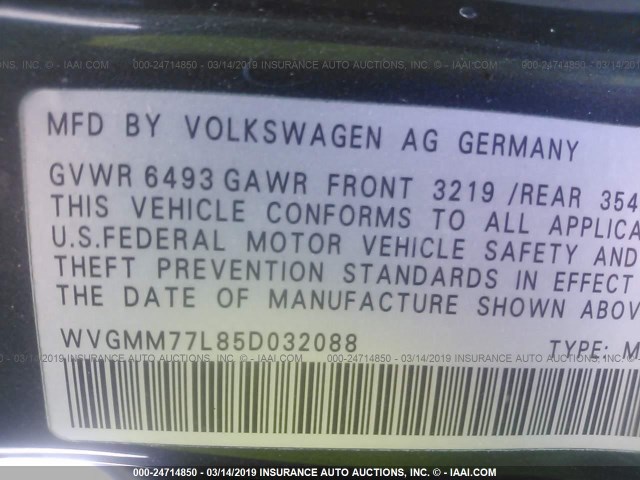 WVGMM77L85D032088 - 2005 VOLKSWAGEN TOUAREG 4.2 BLUE photo 9