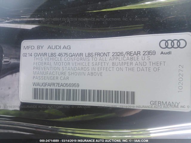 WAUGFAFR7EA056959 - 2014 AUDI A5 PREMIUM BLACK photo 9