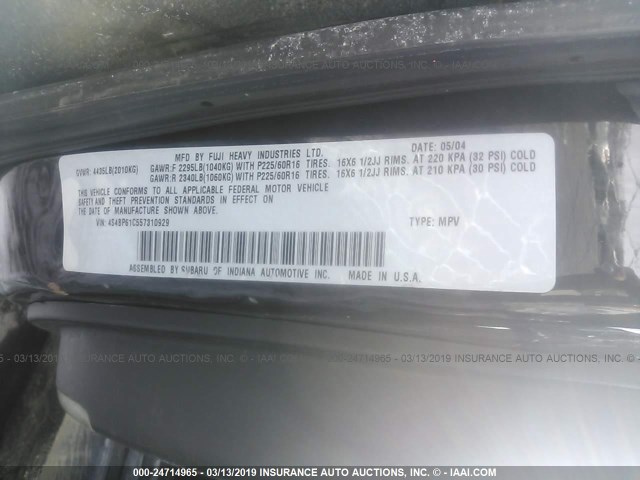 4S4BP61C557310929 - 2005 SUBARU LEGACY OUTBACK 2.5I BLACK photo 9