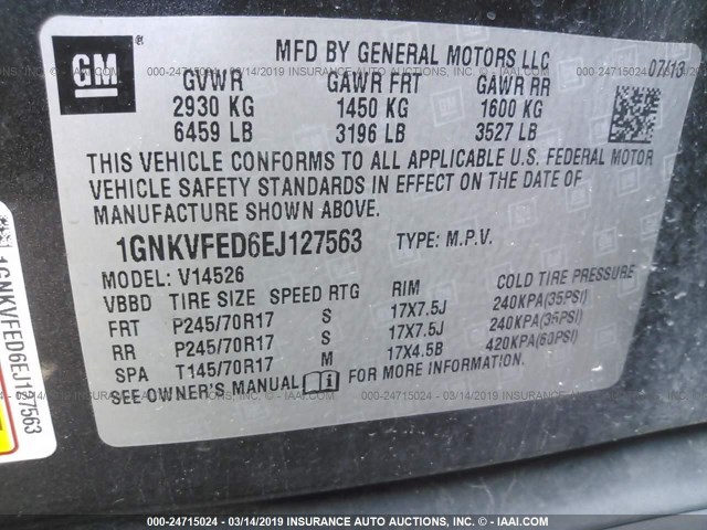 1GNKVFED6EJ127563 - 2014 CHEVROLET TRAVERSE LS BLACK photo 9