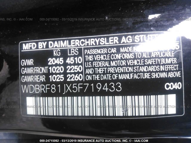 WDBRF81JX5F719433 - 2005 MERCEDES-BENZ C 240 4MATIC BLACK photo 9