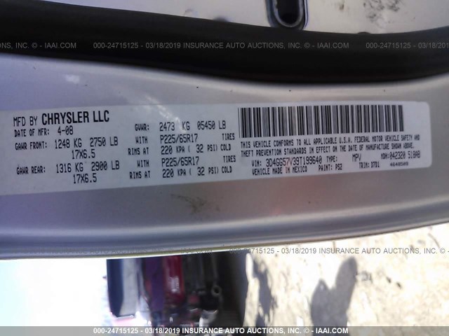 3D4GG57V39T199640 - 2009 DODGE JOURNEY SXT SILVER photo 9