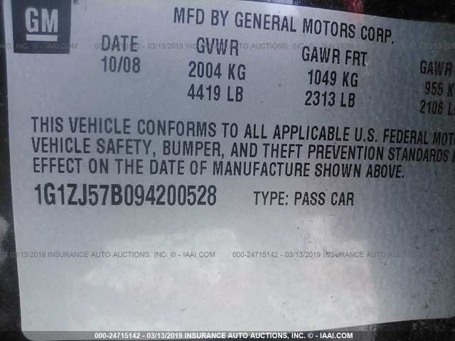 1G1ZJ57B094200528 - 2009 CHEVROLET MALIBU 2LT BLACK photo 9