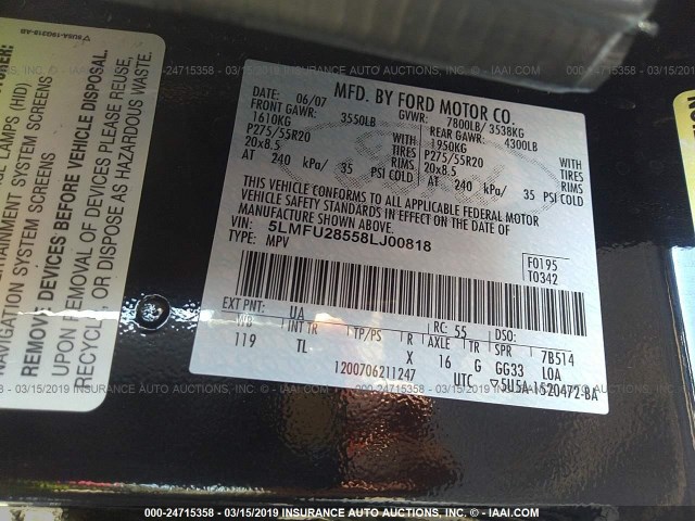 5LMFU28558LJ00818 - 2008 LINCOLN NAVIGATOR Қара фото 9