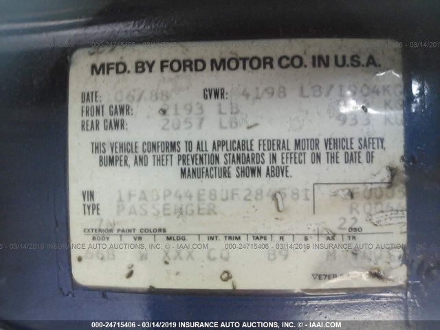 1FABP44E8JF284581 - 1988 FORD MUSTANG LX BLUE photo 9