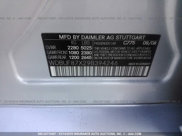 WDBUF87X29B394246 - 2009 MERCEDES-BENZ E 350 4MATIC SILVER photo 9