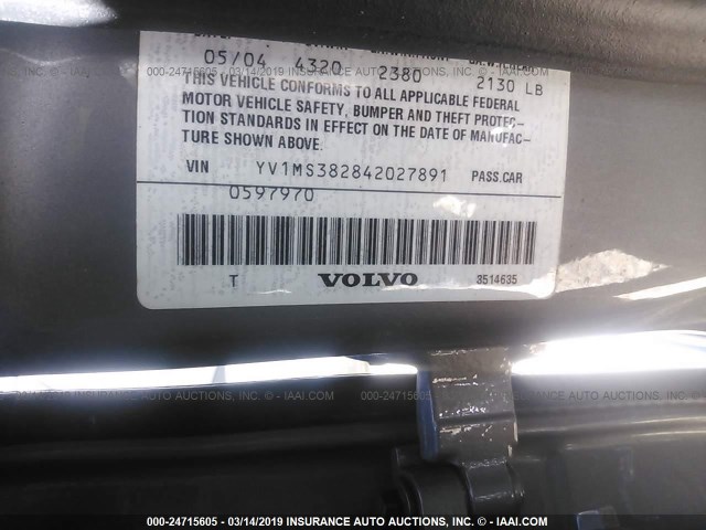 YV1MS382842027891 - 2004 VOLVO S40 2.4I GRAY photo 9