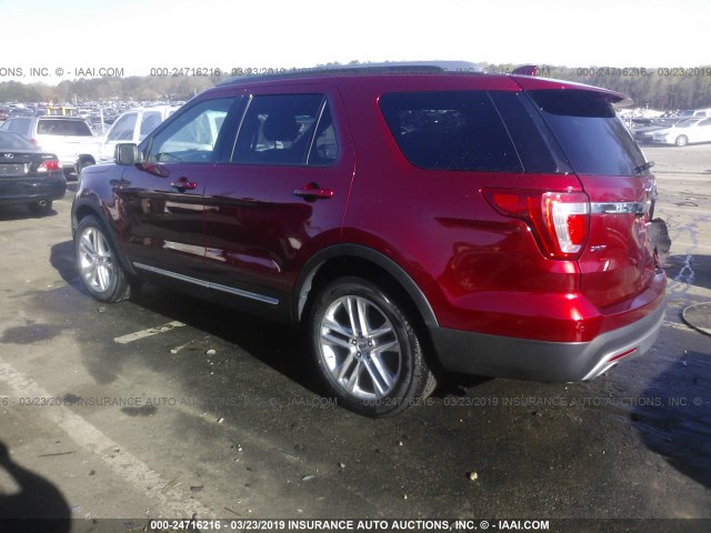 1FM5K7D81GGC20088 - 2016 FORD EXPLORER XLT RED photo 3