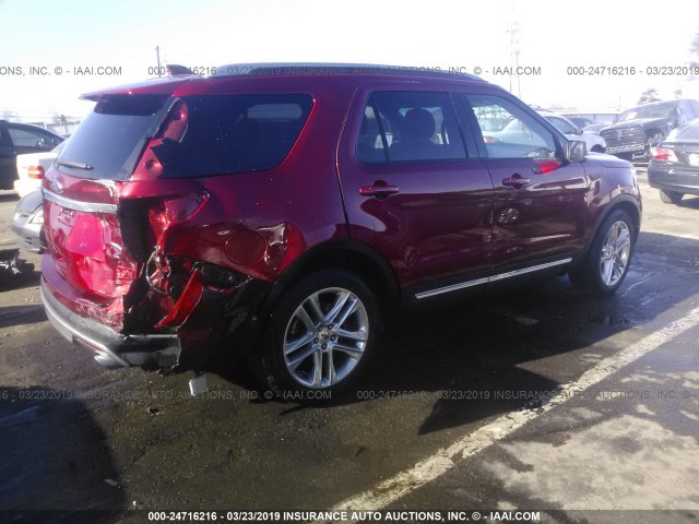 1FM5K7D81GGC20088 - 2016 FORD EXPLORER XLT RED photo 4