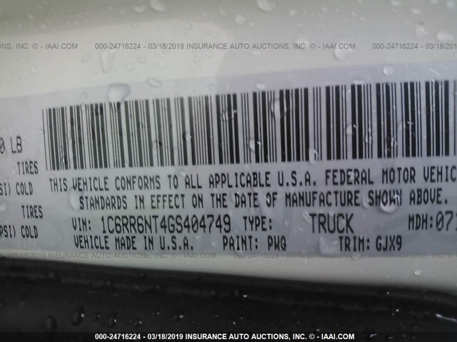 1C6RR6NT4GS404749 - 2016 RAM 1500 LARAMIE WHITE photo 9