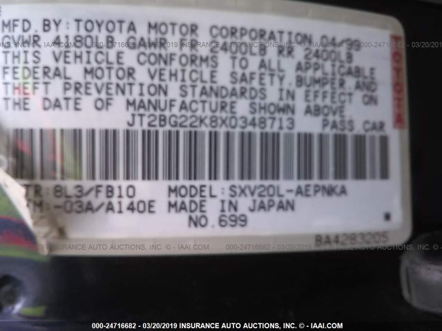 JT2BG22K8X0348713 - 1999 TOYOTA CAMRY LE/XLE Tünd mavi foto 9