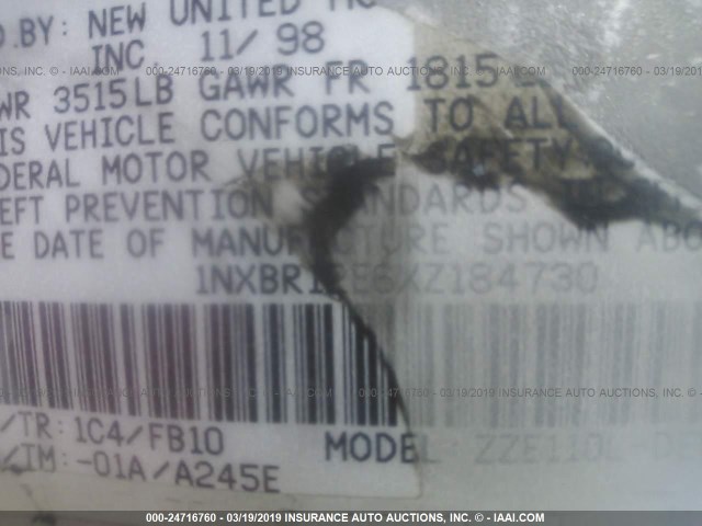 1NXBR12E6XZ184730 - 1999 TOYOTA COROLLA VE/CE/LE 银色 照片 9