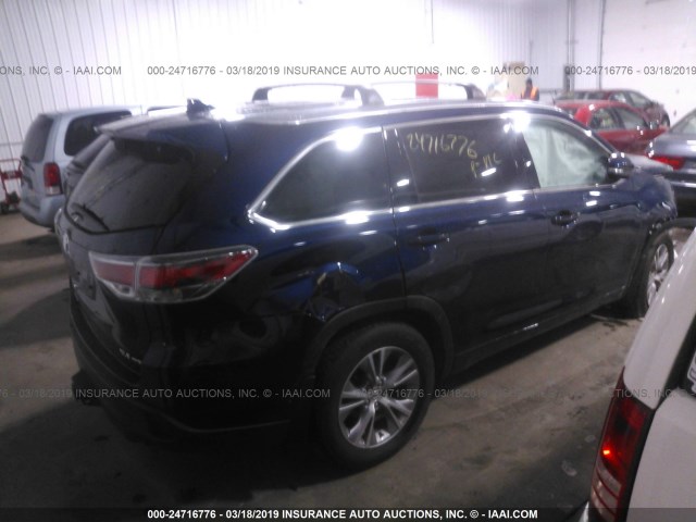 5TDJKRFH4FS222515 - 2015 TOYOTA HIGHLANDER XLE Dark Blue photo 4