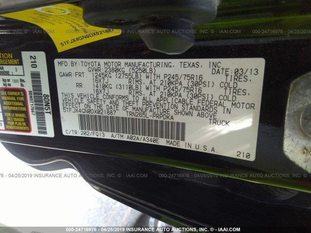 5TFJX4GN0DX021887 - 2013 TOYOTA TACOMA DOUBLE CAB 黑色 照片 9