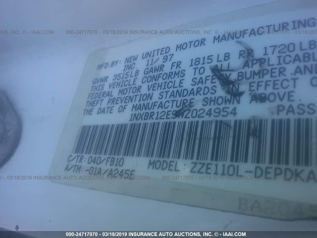 1NXBR12E9WZ024954 - 1998 TOYOTA COROLLA VE/CE/LE 白色 照片 9