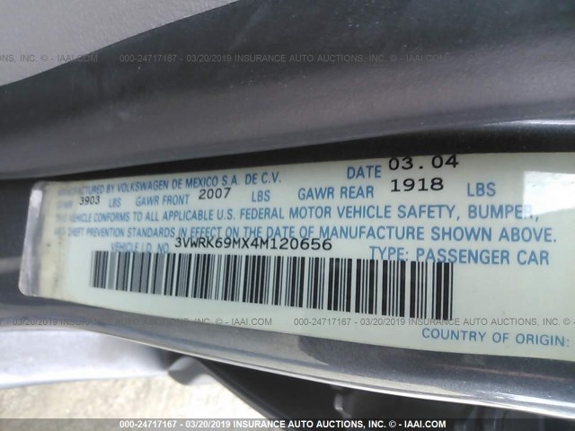 3VWRK69MX4M120656 - 2004 VOLKSWAGEN JETTA GL GRAY photo 9