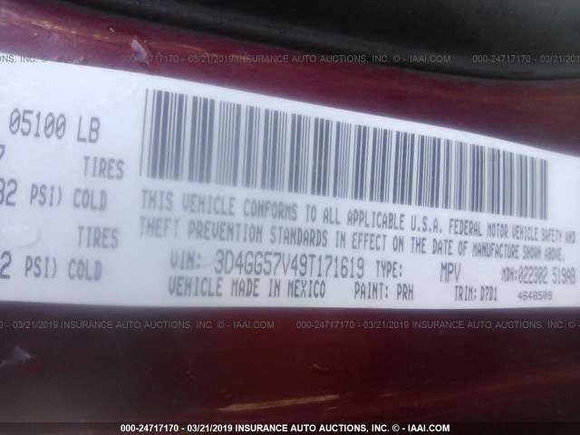 3D4GG57V49T171619 - 2009 DODGE JOURNEY SXT RED photo 9