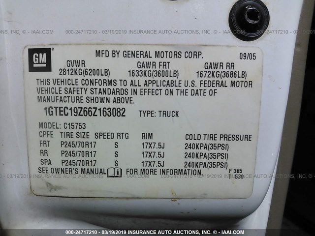 1GTEC19Z66Z163082 - 2006 GMC NEW SIERRA WHITE photo 9