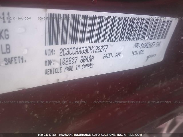 2C3CCAAG9CH132877 - 2012 CHRYSLER 300 MAROON photo 9