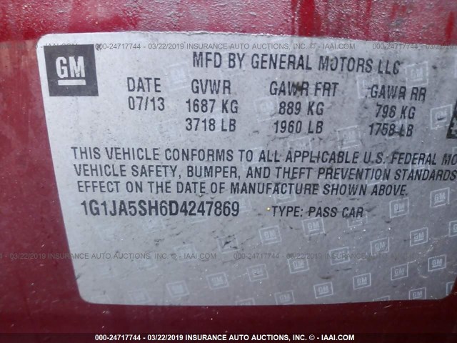 1G1JA5SH6D4247869 - 2013 CHEVROLET SONIC LS RED photo 9