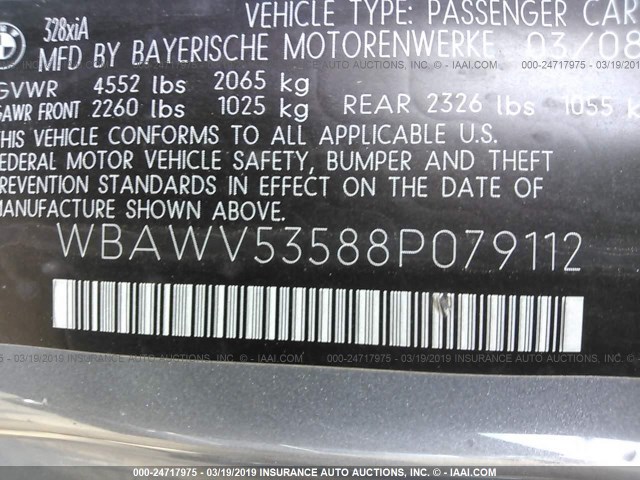 WBAWV53588P079112 - 2008 BMW 328 XI SULEV GRAY photo 9