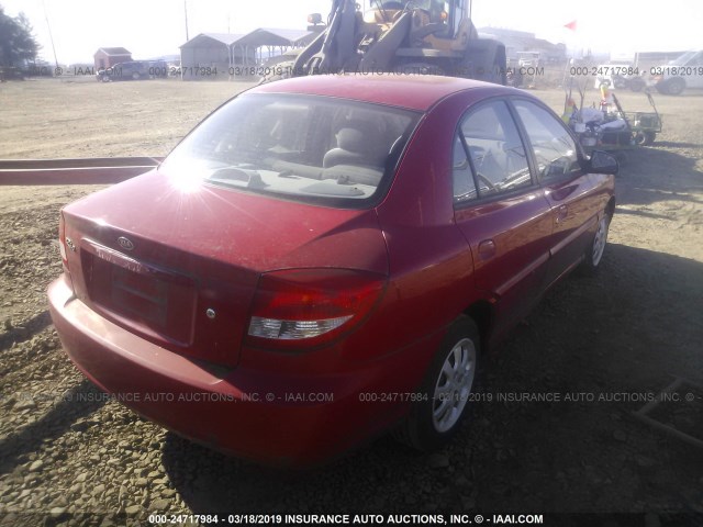 KNADC125236259949 - 2003 KIA RIO RED photo 4