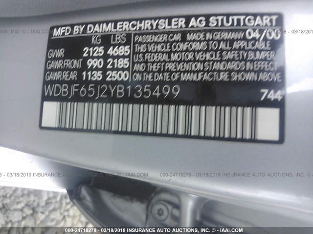 WDBJF65J2YB135499 - 2000 MERCEDES-BENZ E 320 SILVER photo 9