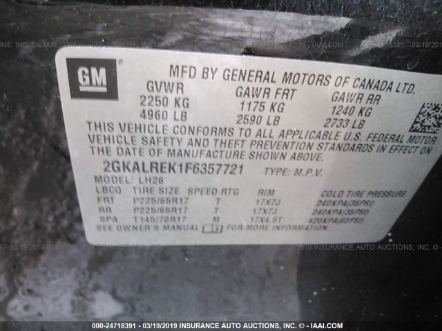 2GKALREK1F6357721 - 2015 GMC TERRAIN SLE BLACK photo 9