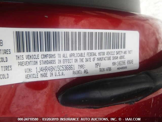 1J4HR48N15C536861 - 2005 JEEP GRAND CHEROKEE LAREDO/COLUMBIA/FREEDOM 红色 照片 9