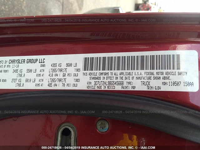 3D7UT2HL9BG545668 - 2011 DODGE RAM 2500 MAROON photo 9