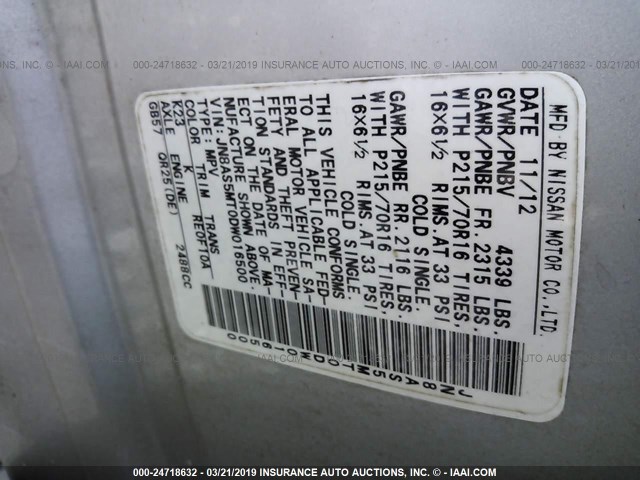 JN8AS5MT0DW016500 - 2013 NISSAN ROGUE S/SV SILVER photo 9