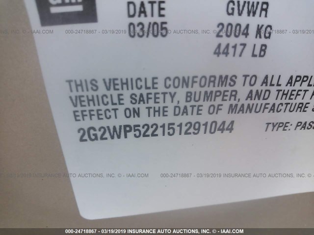 2G2WP522151291044 - 2005 PONTIAC GRAND PRIX GOLD photo 9