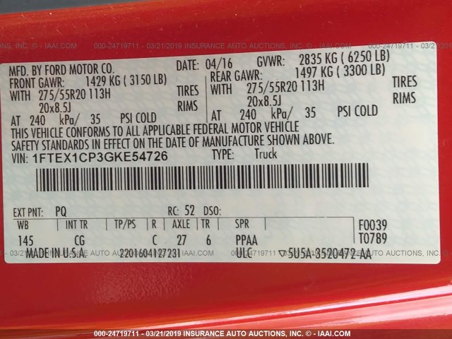 1FTEX1CP3GKE54726 - 2016 FORD F150 SUPER CAB RED photo 9