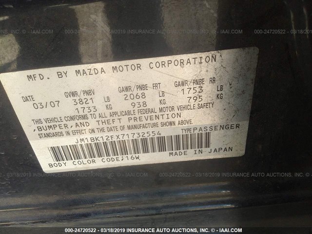 JM1BK12FX71732554 - 2007 MAZDA 3 I BLACK photo 9