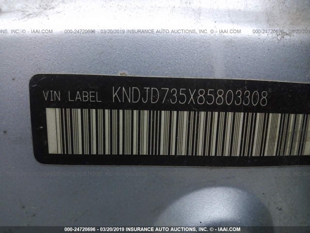 KNDJD735X85803308 - 2008 KIA SORENTO EX/LX BLACK photo 9