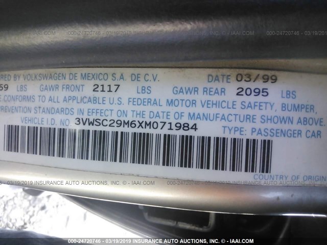 3VWSC29M6XM071984 - 1999 VOLKSWAGEN JETTA GLS SILVER photo 9