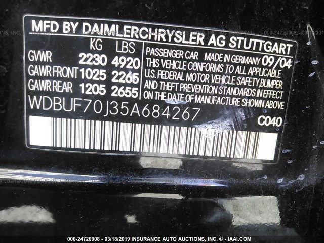 WDBUF70J35A684267 - 2005 MERCEDES-BENZ E 500 BLACK photo 9