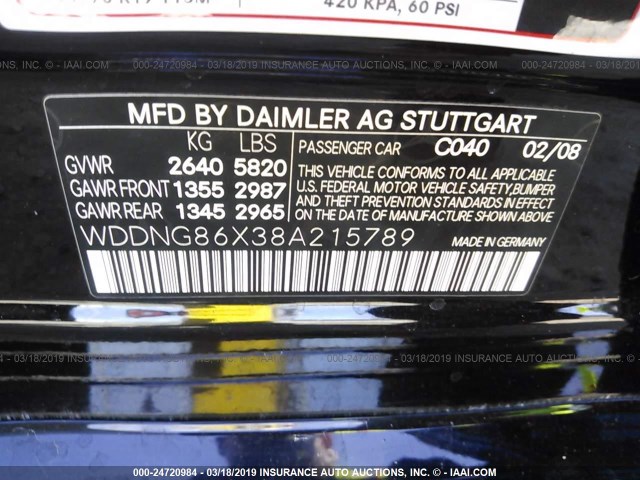 WDDNG86X38A215789 - 2008 MERCEDES-BENZ S 550 4MATIC BLACK photo 9